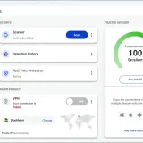 Panel główny Malwarebytes: skaner, historia wykrywania, ochrona w czasie rzeczywistym, VPN i wskaźnik ochrony 100.