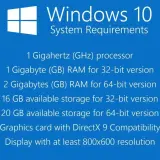 Wymagania systemowe Windows 10 32 bit: 1 GHz CPU, 1 GB RAM, 16 GB wolnego miejsca.
