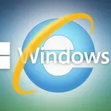 Ikona Internet Explorer na tle Windows 11.