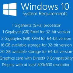 Wymagania systemowe Windows 10 32 bit: 1 GHz CPU, 1 GB RAM, 16 GB wolnego miejsca.