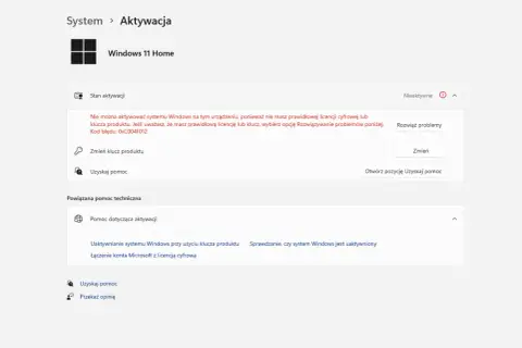 System Windows 11 Home nieaktywny. Brak klucza produktu lub licencji cyfrowej. showkeyplus może pomóc w rozwiązaniu problemu.