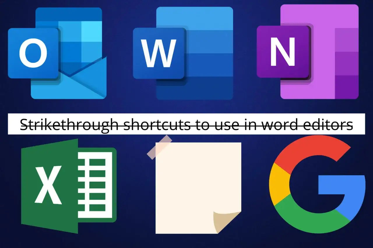 Ikony programów Microsoft Office (Outlook, Word, OneNote, Excel) i Google. Tekst: